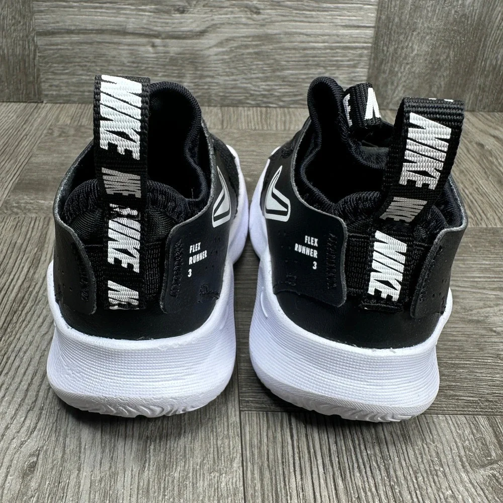 Nike‎ Flex Runner 3 Toddler 5C Black White Slip On Sneakers NEW FN1478-005